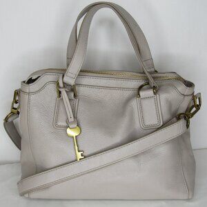 Fossil Satchel in Light Gray with Gold Accents